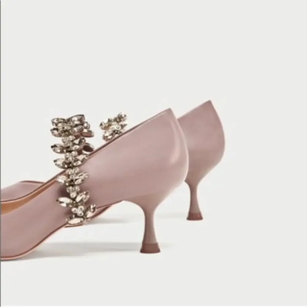 Zara Embellished Strap Pink Mid-Heel Pump